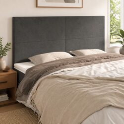 Concise Dark Grey Velvet Headboard – Adjustable Design