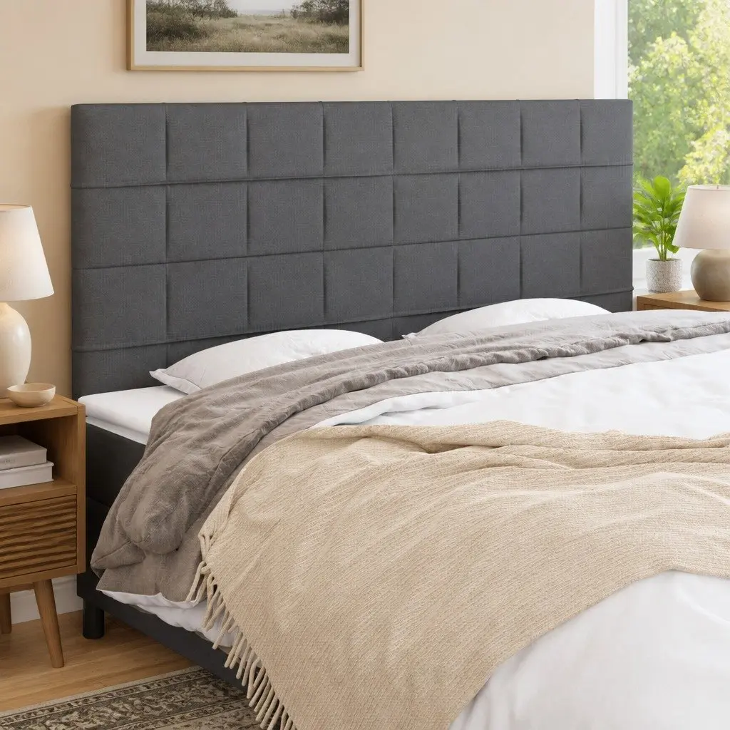 Fabric Headboard Grey Adjustable Height Upholstered Bed Head with Wooden Legs
