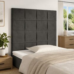Dark Grey Velvet Headboard with Wooden Legs Adjustable Height Bedroom Furniture