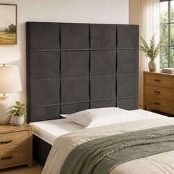 Dark Grey Velvet Headboard with Customizable Height