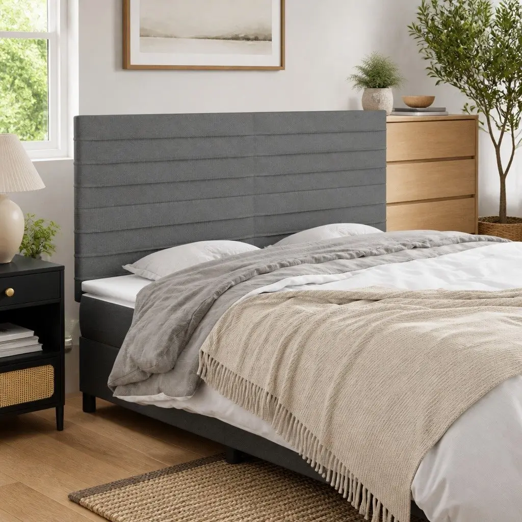 Headboard Dark Grey 200x5x118/128 cm Fabric Adjustable Height Back Support