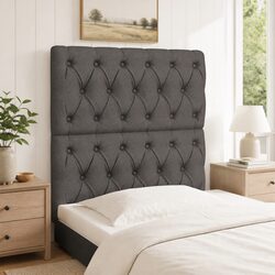 Dark Grey Fabric Headboard with Wooden Legs Adjustable Height Bed Back Support