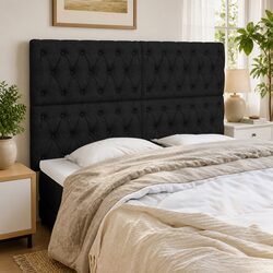 Black Fabric Headboard 160cm Adjustable Height Wooden Legs Bedroom Furniture