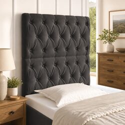 Grey Velvet Headboard with Wooden Legs Adjustable Height Bedroom Furniture