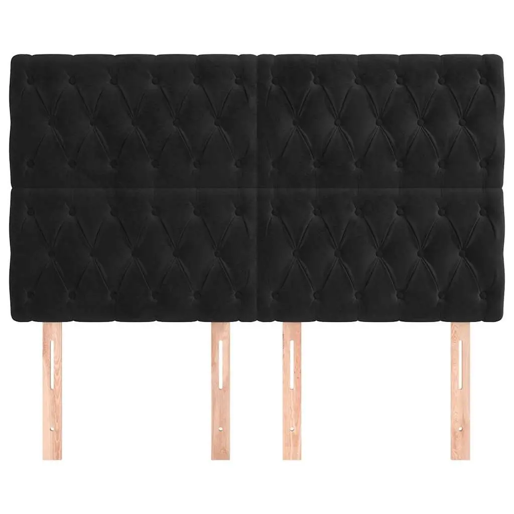 Velvet Headboard Black 160cm Adjustable Height Bed Back Support Wooden Legs