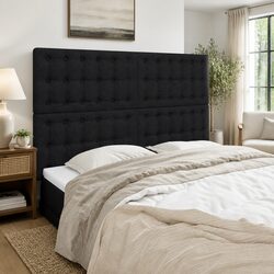 Black Fabric Headboard with Wooden Legs Adjustable Height Bedroom Bed Support