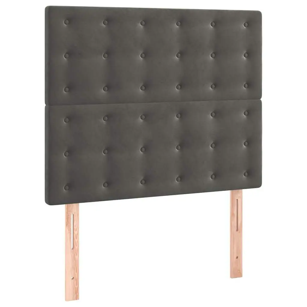Adjustable Height Headboard Dark Grey Velvet Bed Support with Wooden Legs