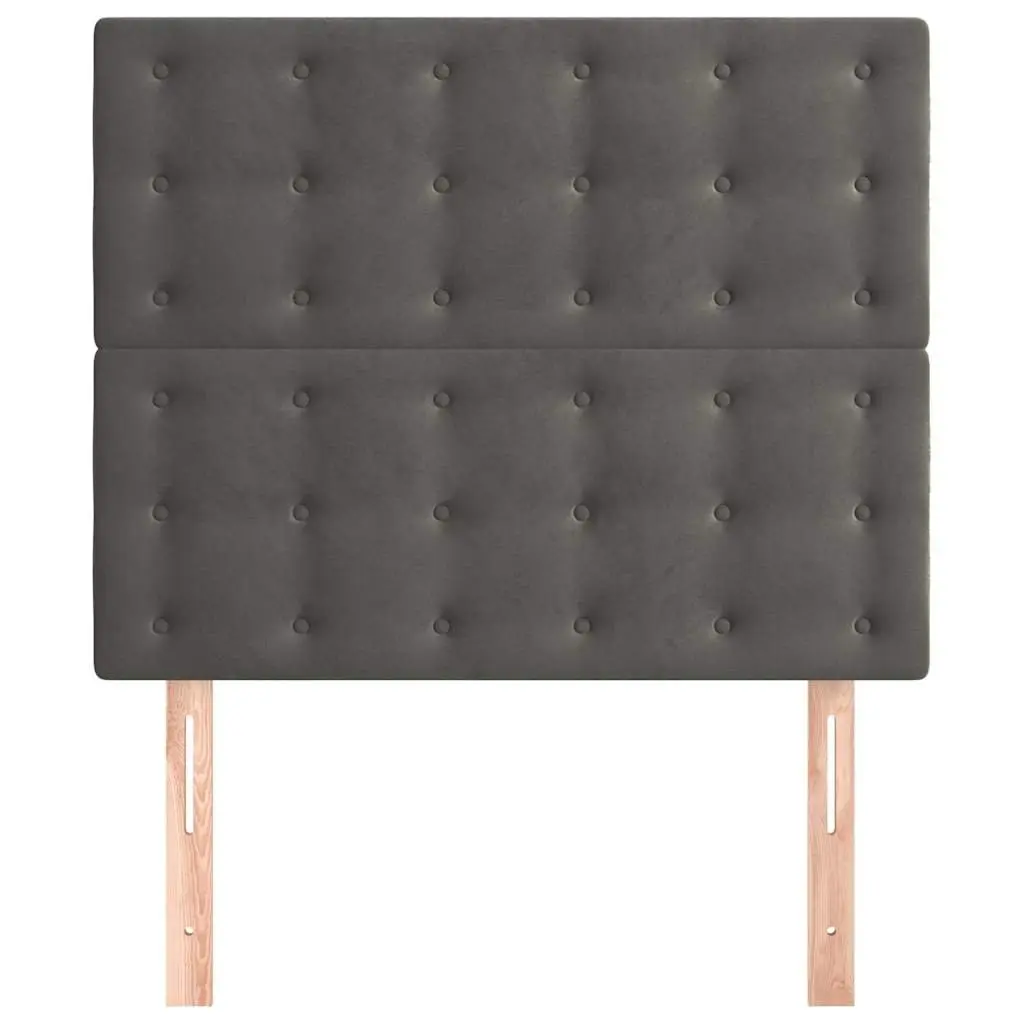 Adjustable Height Headboard Dark Grey Velvet Bed Support with Wooden Legs