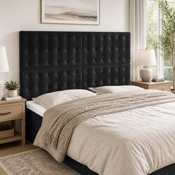Concise Black Velvet Headboard with Adjustable Features