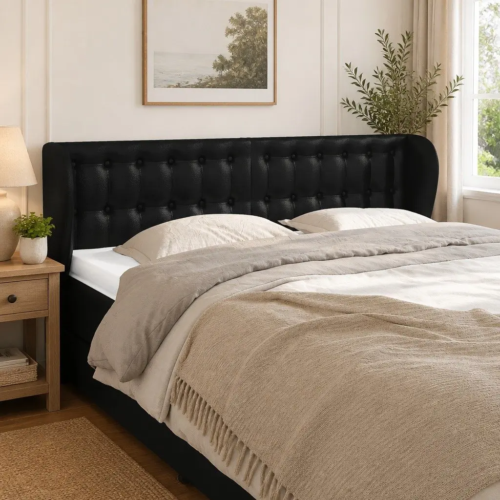 Headboard with Ears Black 147cm Faux Leather Bed Head Bedroom Furniture Stylish