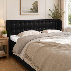 Concise 147cm Black Faux Leather Headboard with Stability