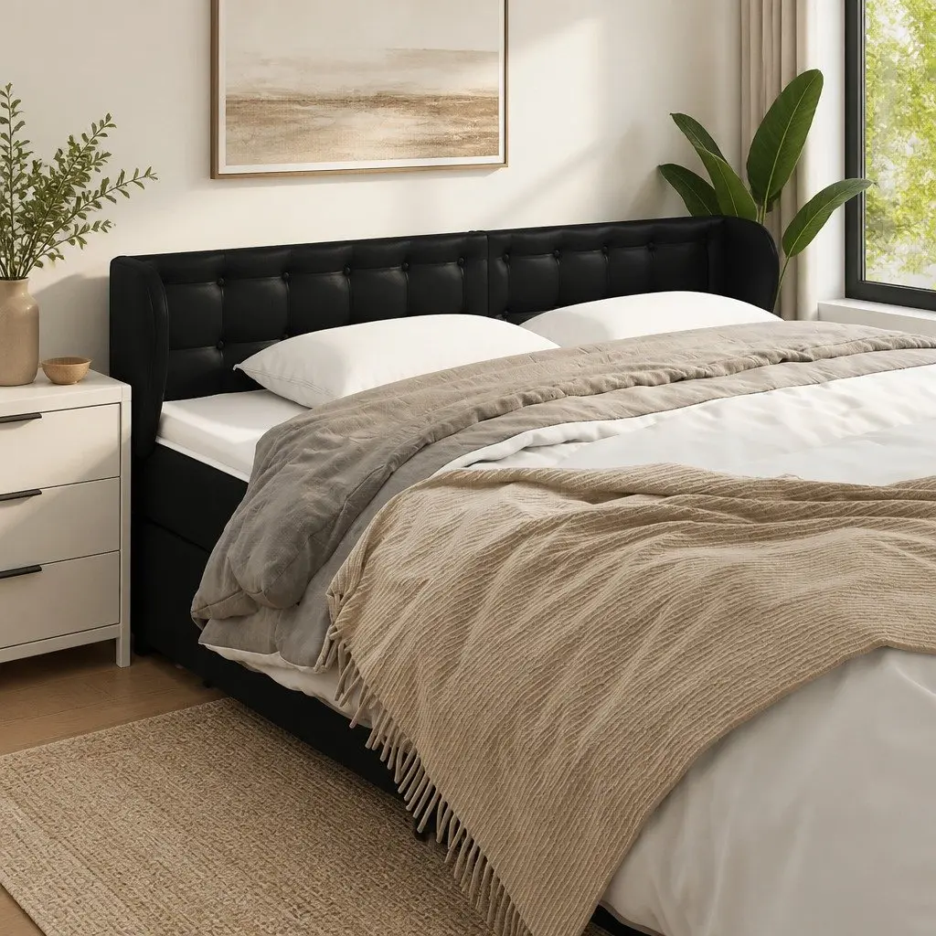 Headboard Black 163cm Faux Leather Adjustable Height Back Support