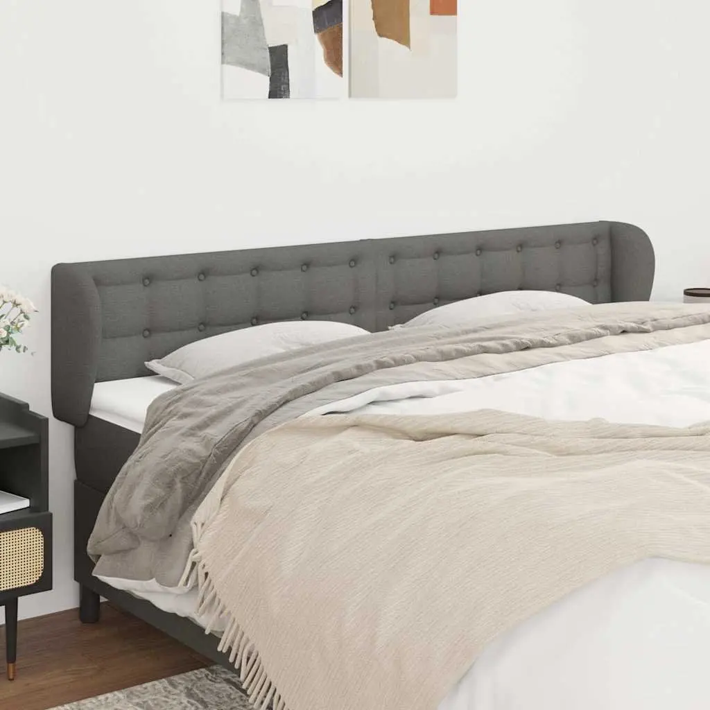 Adjustable Height Headboard Grey Fabric with Ears Wooden Legs