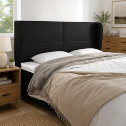 Chic Black Faux Leather Headboard with Ears, 203cm