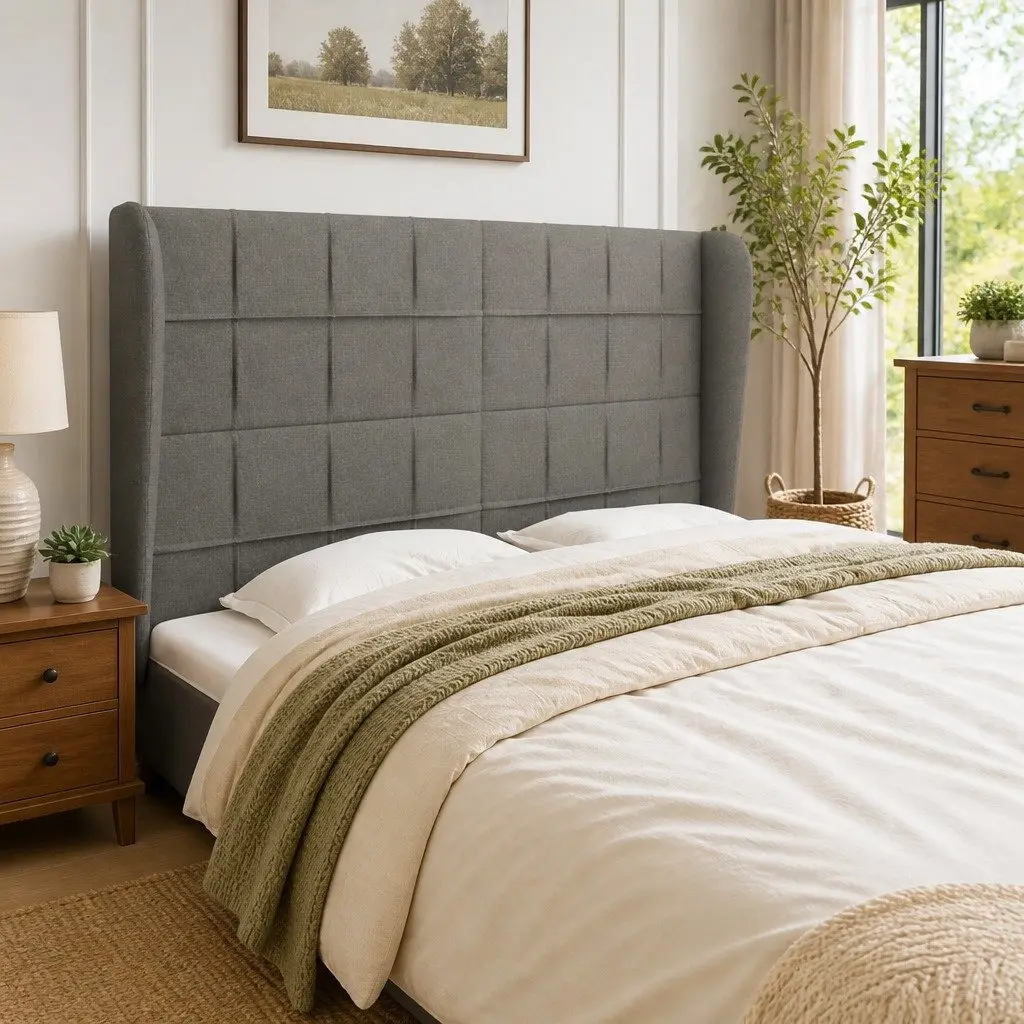 Headboard with Ears Dark Grey 147cm Fabric Bed Head Support Back Rest