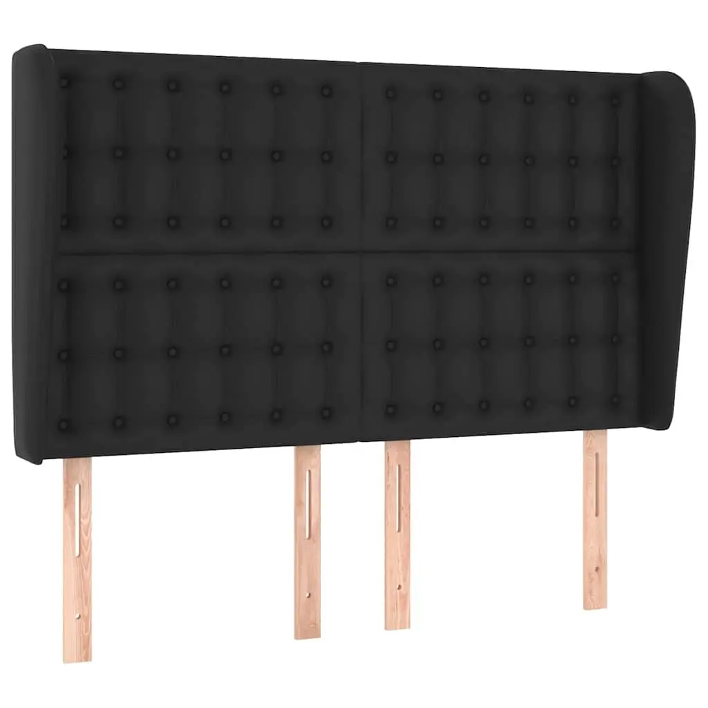 Headboard with Ears Black Faux Leather Bed Support Wooden Legs Adjustable Height