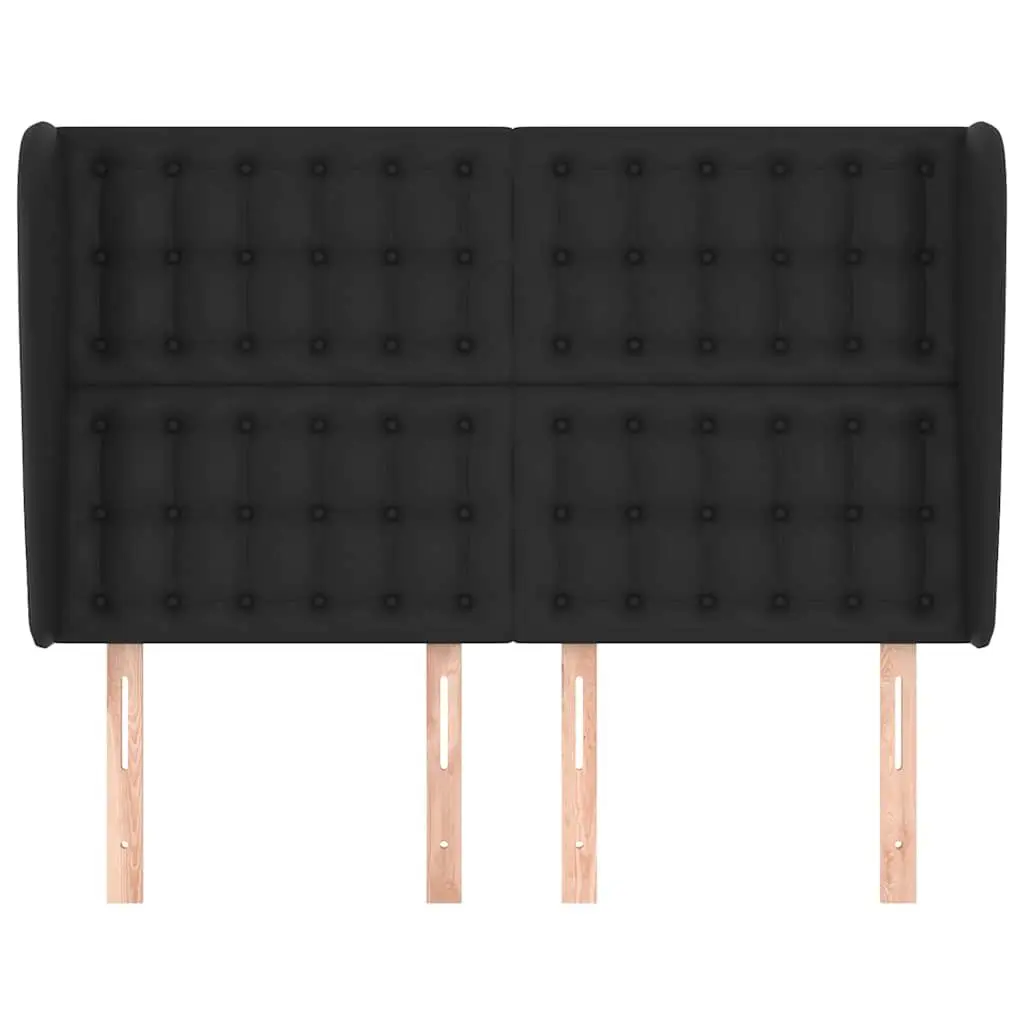 Headboard with Ears Black Faux Leather Bed Support Wooden Legs Adjustable Height