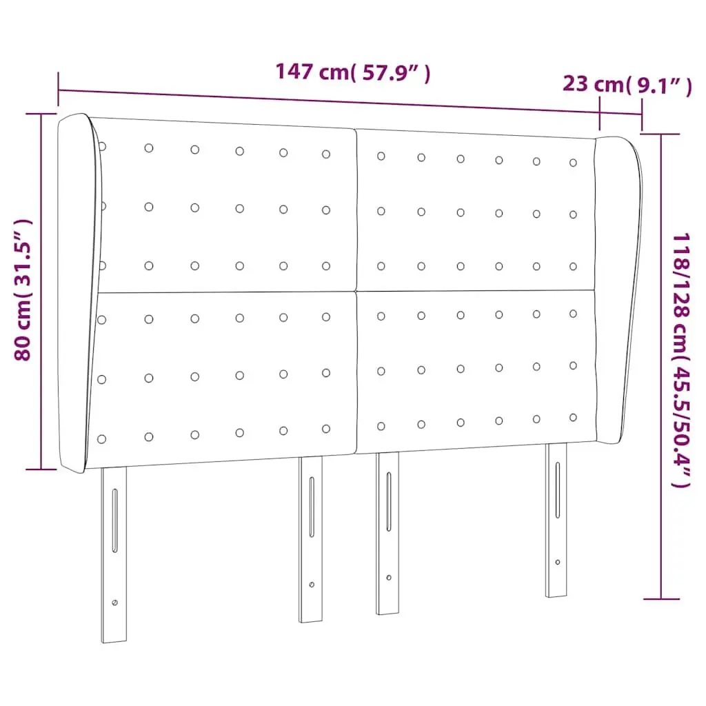 Headboard with Ears Black Faux Leather Bed Support Wooden Legs Adjustable Height