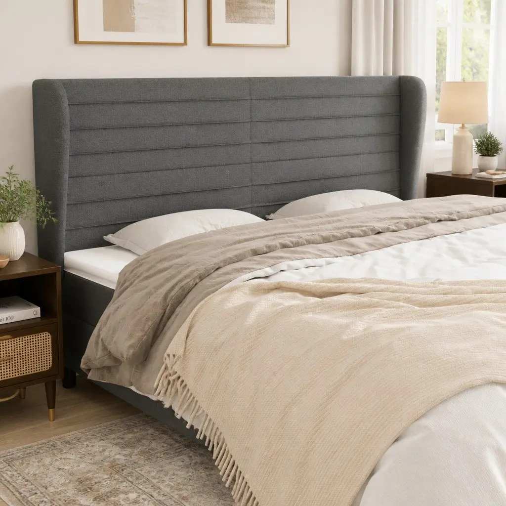 Headboard with Ears Grey 203cm Fabric Bed Head Bedroom Furniture Adjustable