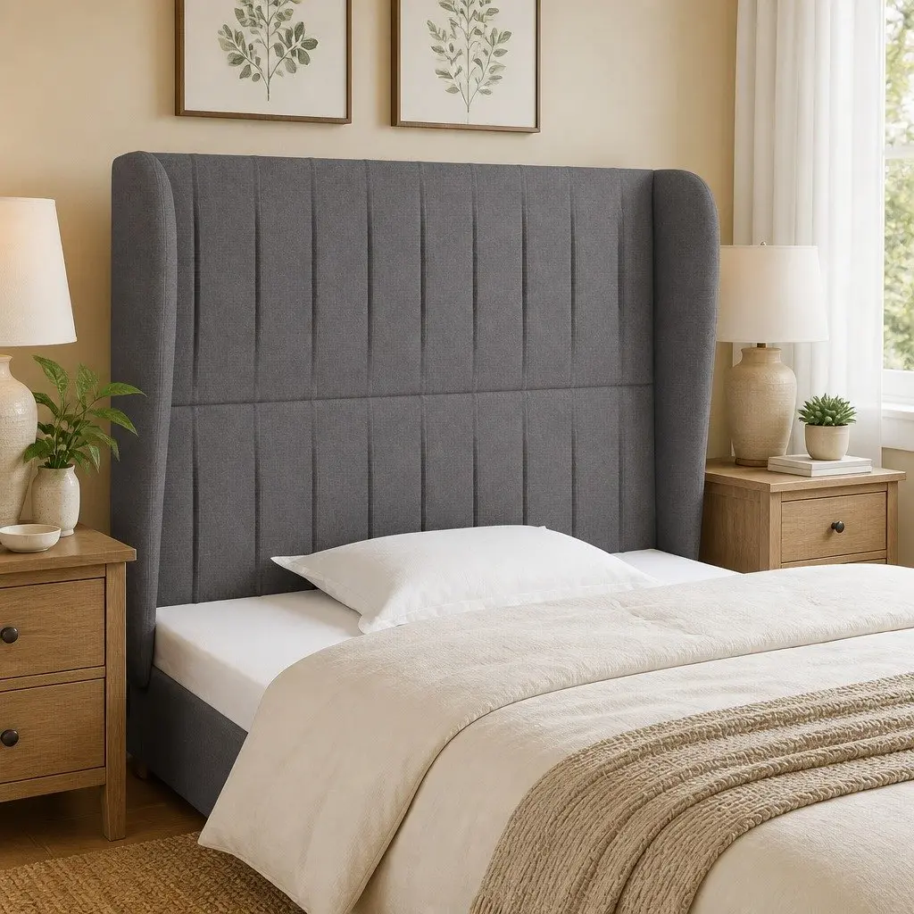 Headboard with Ears 83 cm Grey Fabric Bedroom Bed Head Adjustable Height Support