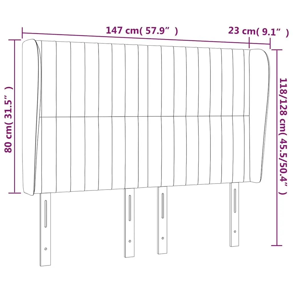Headboard with Ears Grey 147cm Bedroom Furniture Fabric Upholstered Design