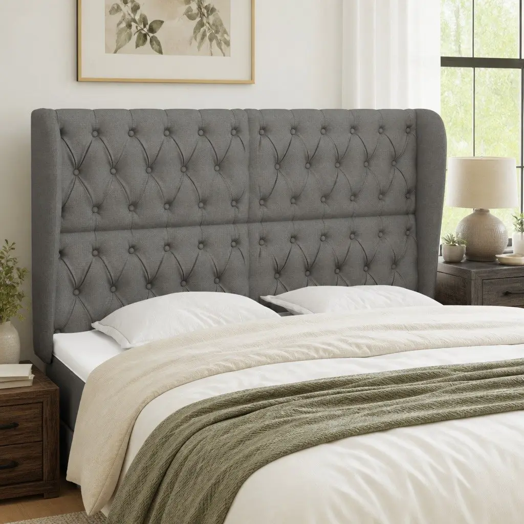 Headboard with Ears Dark Grey 147cm Adjustable Height Fabric Bed Head Rest Support