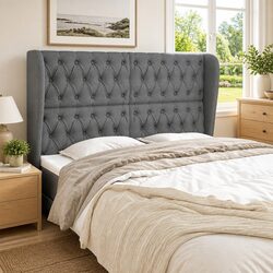 Headboard with Ears Grey Fabric 163 cm Bedroom Furniture Adjustable Height