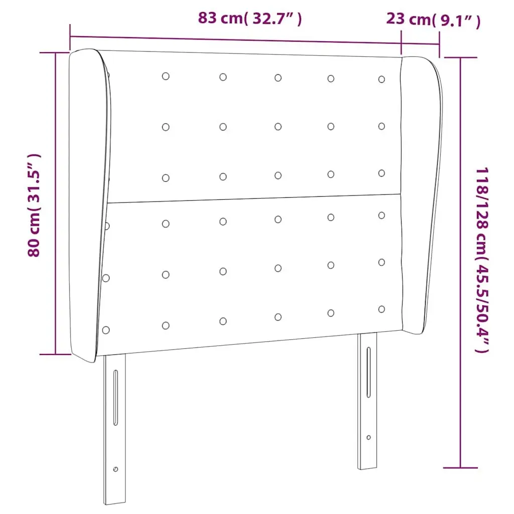 Headboard with Ears Grey Fabric Bed Head 83cm Adjustable Height Wooden Legs