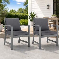 Outdoor Garden Chairs Set 2 pcs with Grey Cushions Solid Acacia Wood Patio