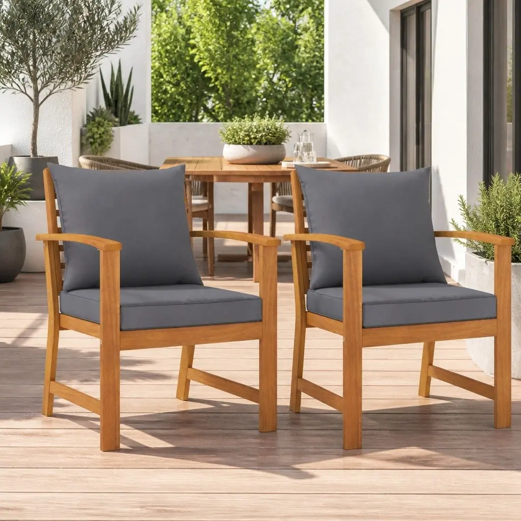 Garden Chairs Grey 2 Piece Solid Acacia Wood Outdoor Seating Patio Set