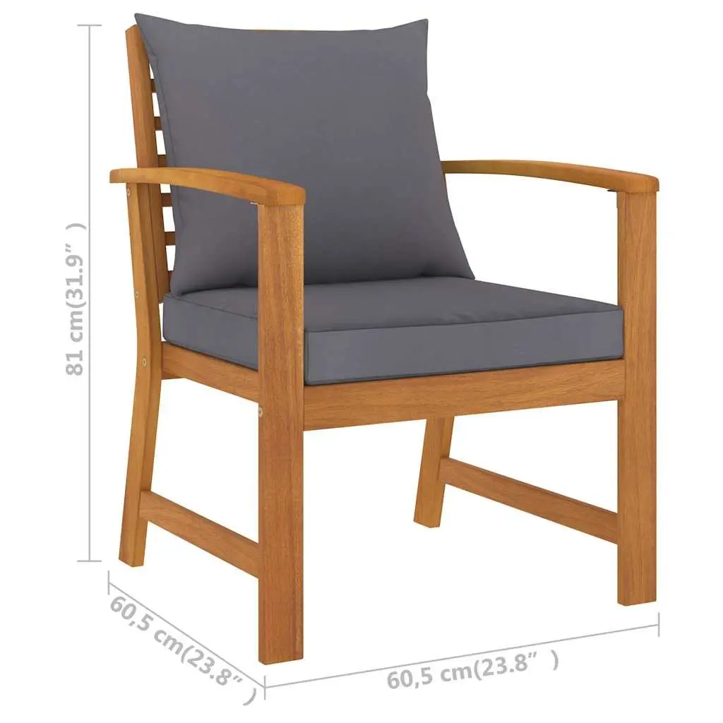 Garden Chairs Grey 2 Piece Solid Acacia Wood Outdoor Seating Patio Set