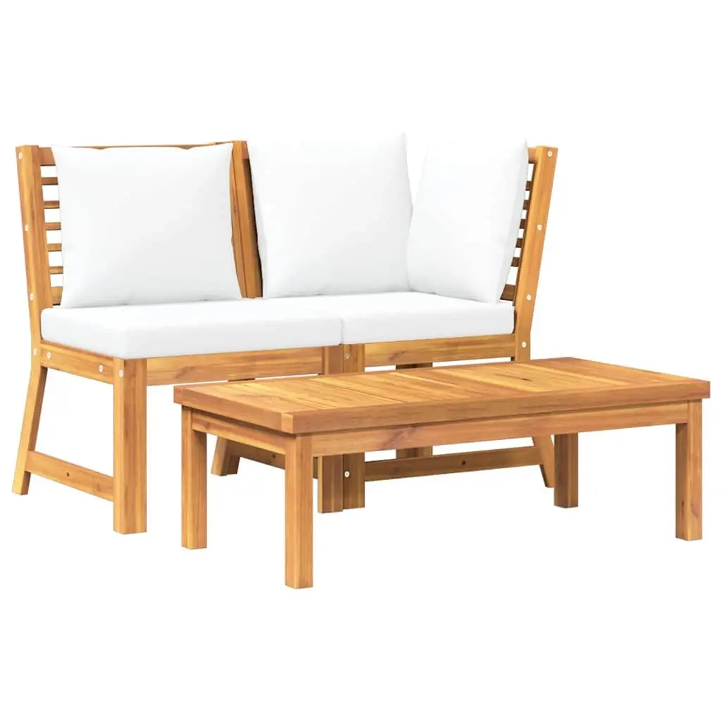 Outdoor Sectional Sofa Set Brown 3 Piece Solid Acacia Wood with Cushions