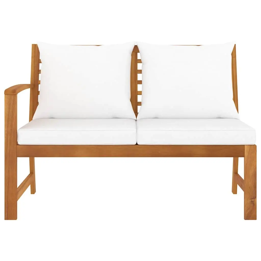 Garden Bench Brown 114.5cm Solid Acacia Wood with Cream Cushion