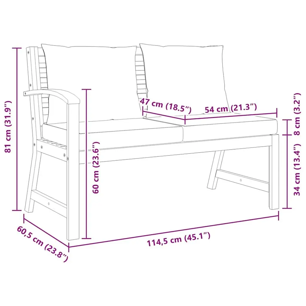 Garden Bench Brown 114.5cm Solid Acacia Wood with Cream Cushion