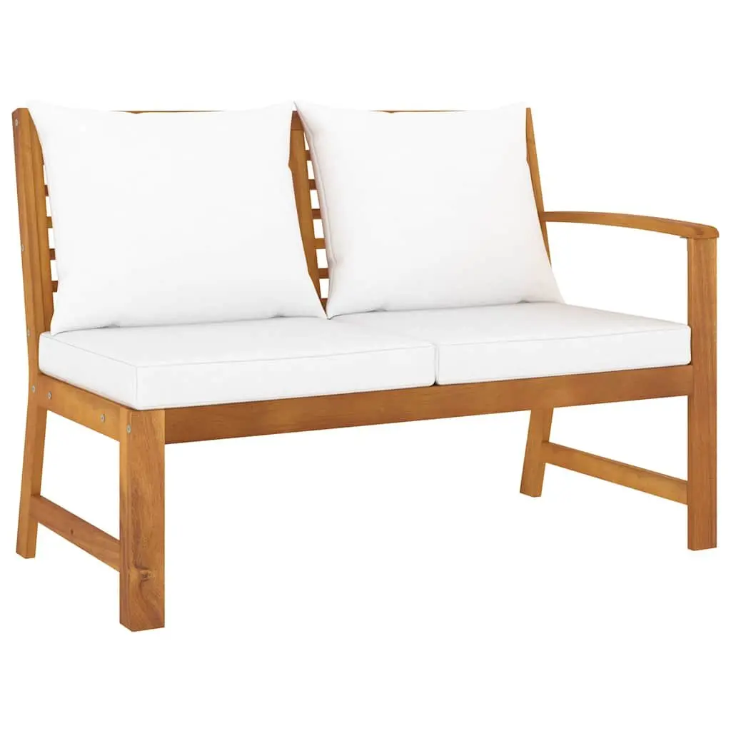 Garden Bench Brown 114.5cm Acacia Wood with Cream Cushion