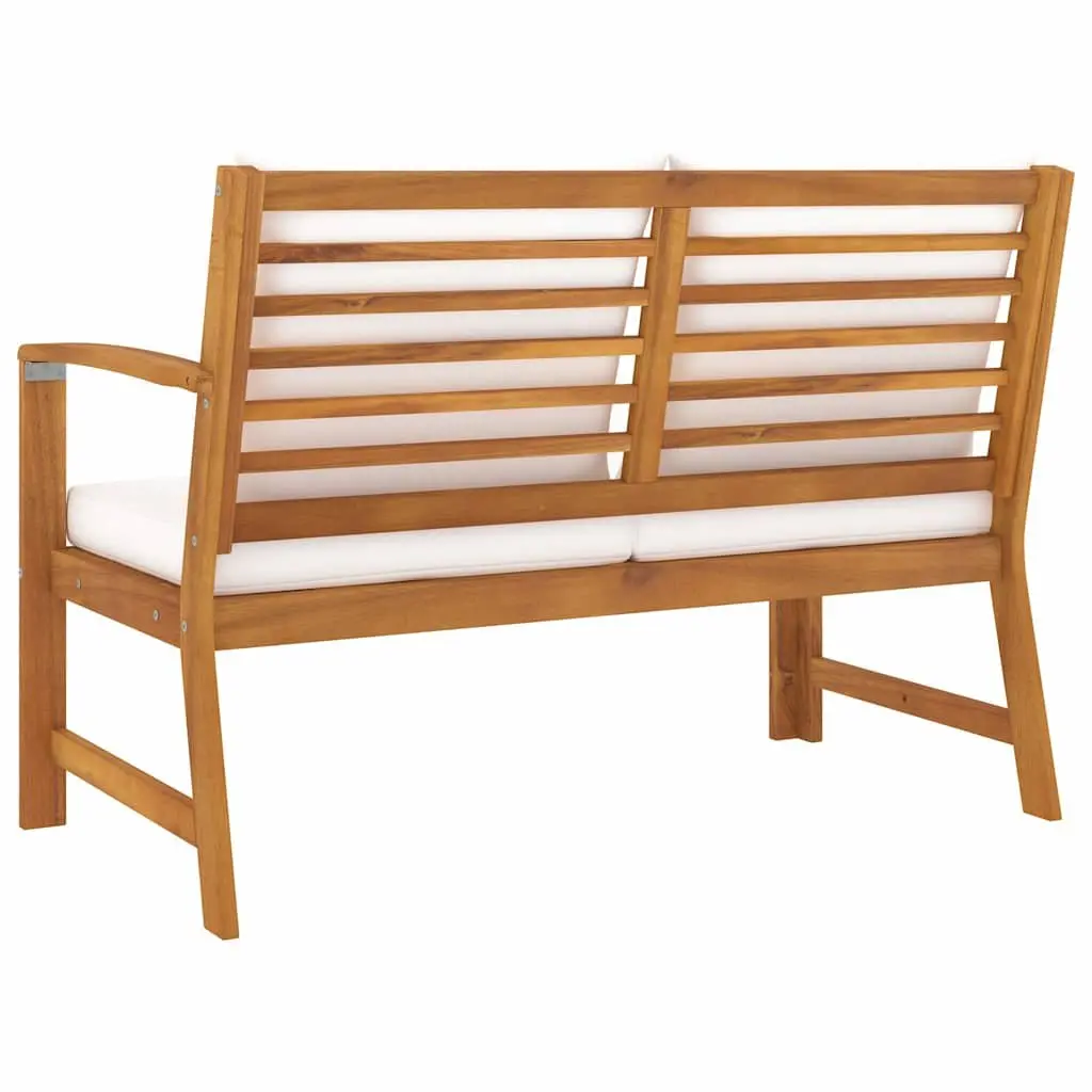 Garden Bench Brown 114.5cm Acacia Wood with Cream Cushion