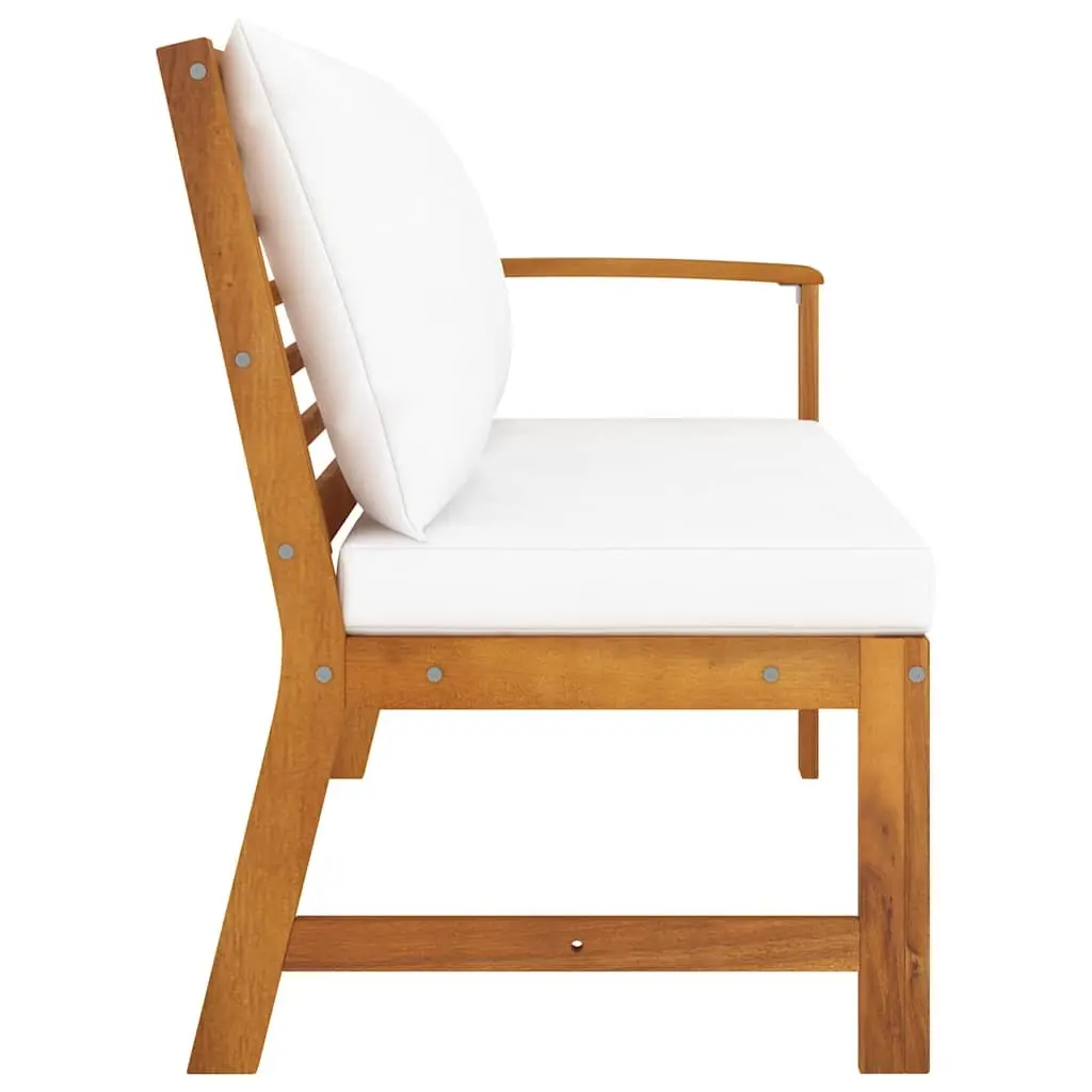 Garden Bench Brown 114.5cm Acacia Wood with Cream Cushion