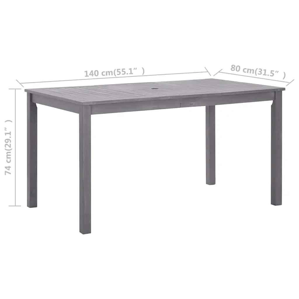 Garden Dining Table Grey Wash Solid Acacia Wood 140x80x74cm Durable Outdoor Furniture
