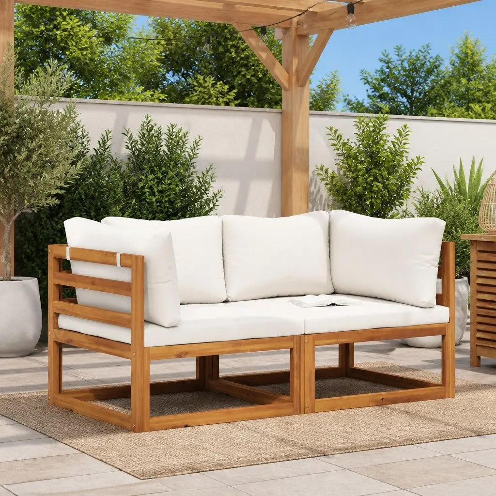Outdoor Sectional Sofa Cream 2-Piece Corner Set Padded Cushions