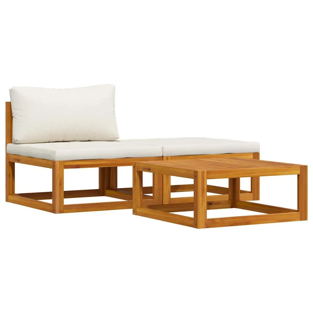 3 Piece Garden Lounge Set Cream Cushions Acacia Wood Outdoor Sofa