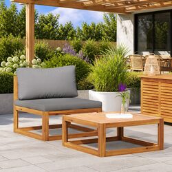 Outdoor Sectional Sofa Set - Grey Cushions, 2 Pieces