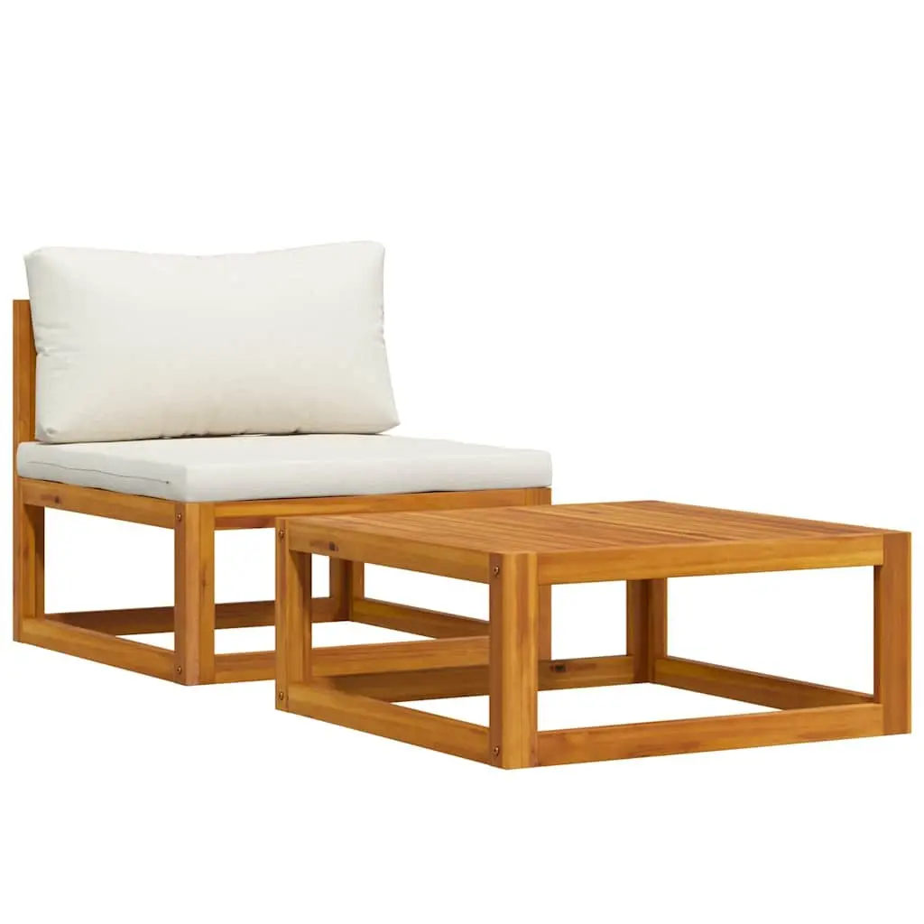 Outdoor Sectional Sofa Set White 2 Piece Solid Acacia Wood Padded Cushions