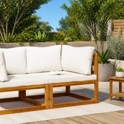 Outdoor Sectional Corner Sofa with Cushions Acacia Wood Garden Seating Modular