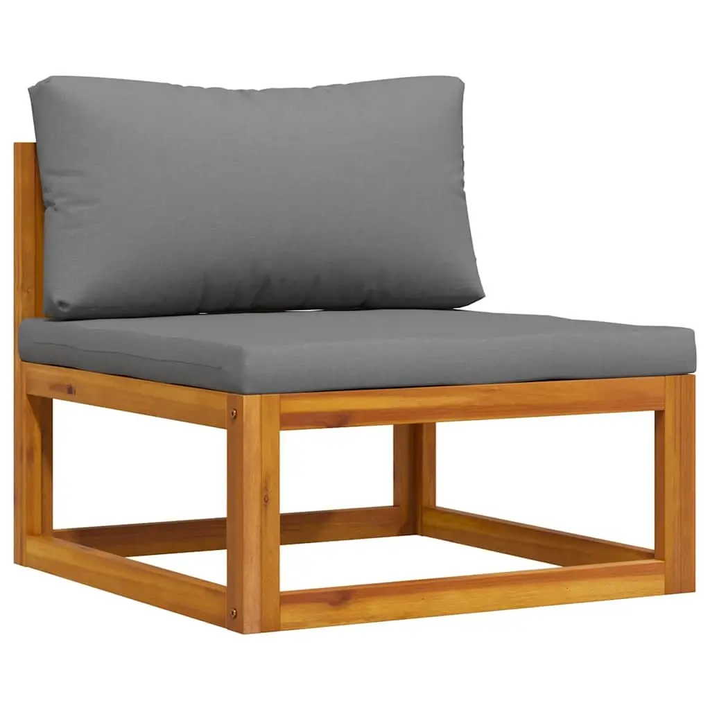 Outdoor Sectional Middle Sofa Module Grey Acacia Wood Padded Cushions