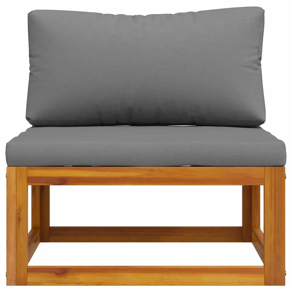 Outdoor Sectional Middle Sofa Module Grey Acacia Wood Padded Cushions