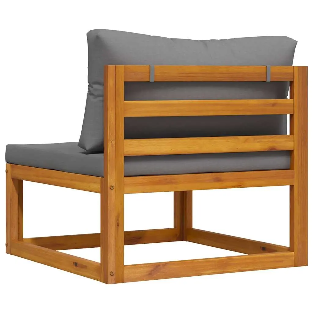 Outdoor Sectional Middle Sofa Module Grey Acacia Wood Padded Cushions
