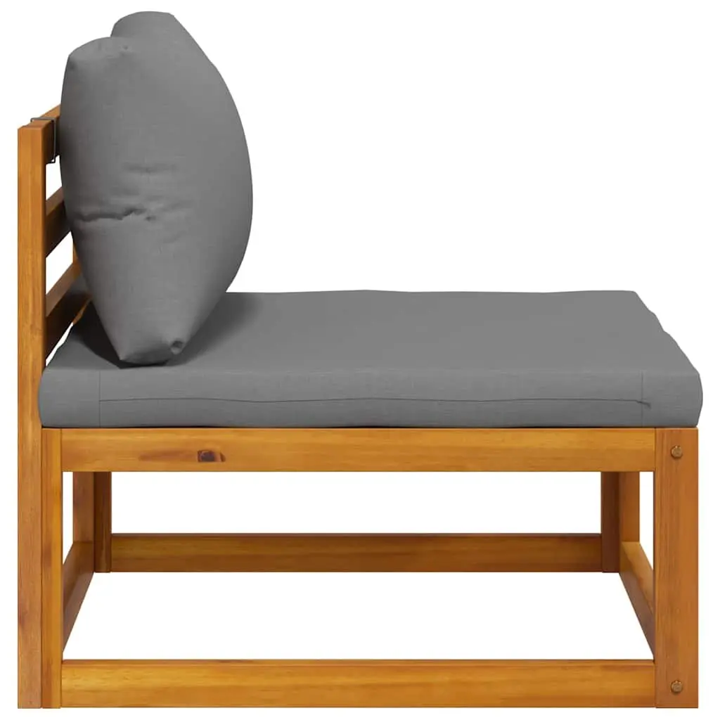 Outdoor Sectional Middle Sofa Module Grey Acacia Wood Padded Cushions