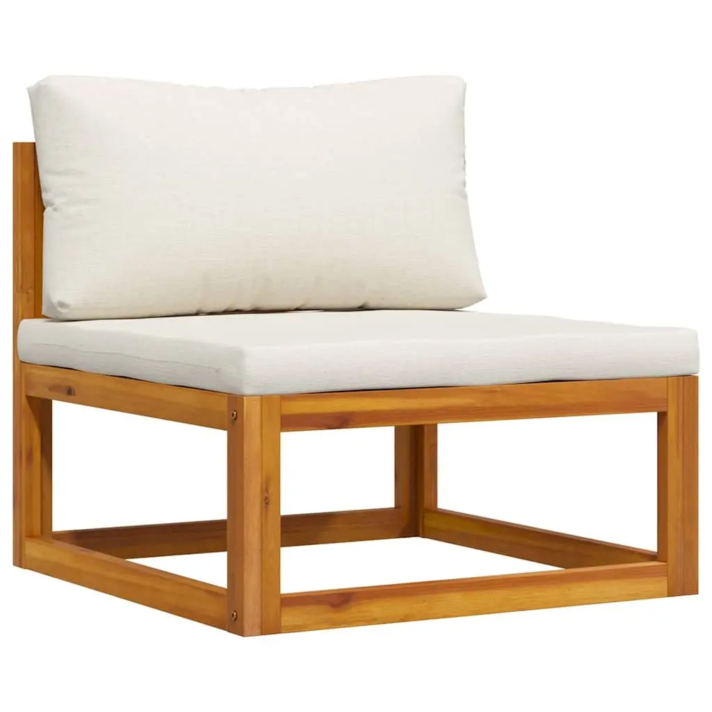 Sectional Middle Sofa Grey Solid Acacia Wood Frame Padded Cushions Outdoor Year-Round Use