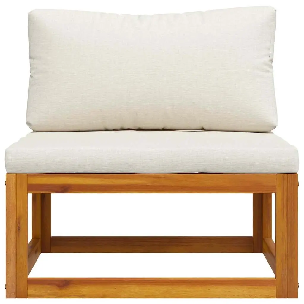 Sectional Middle Sofa Grey Solid Acacia Wood Frame Padded Cushions Outdoor Year-Round Use