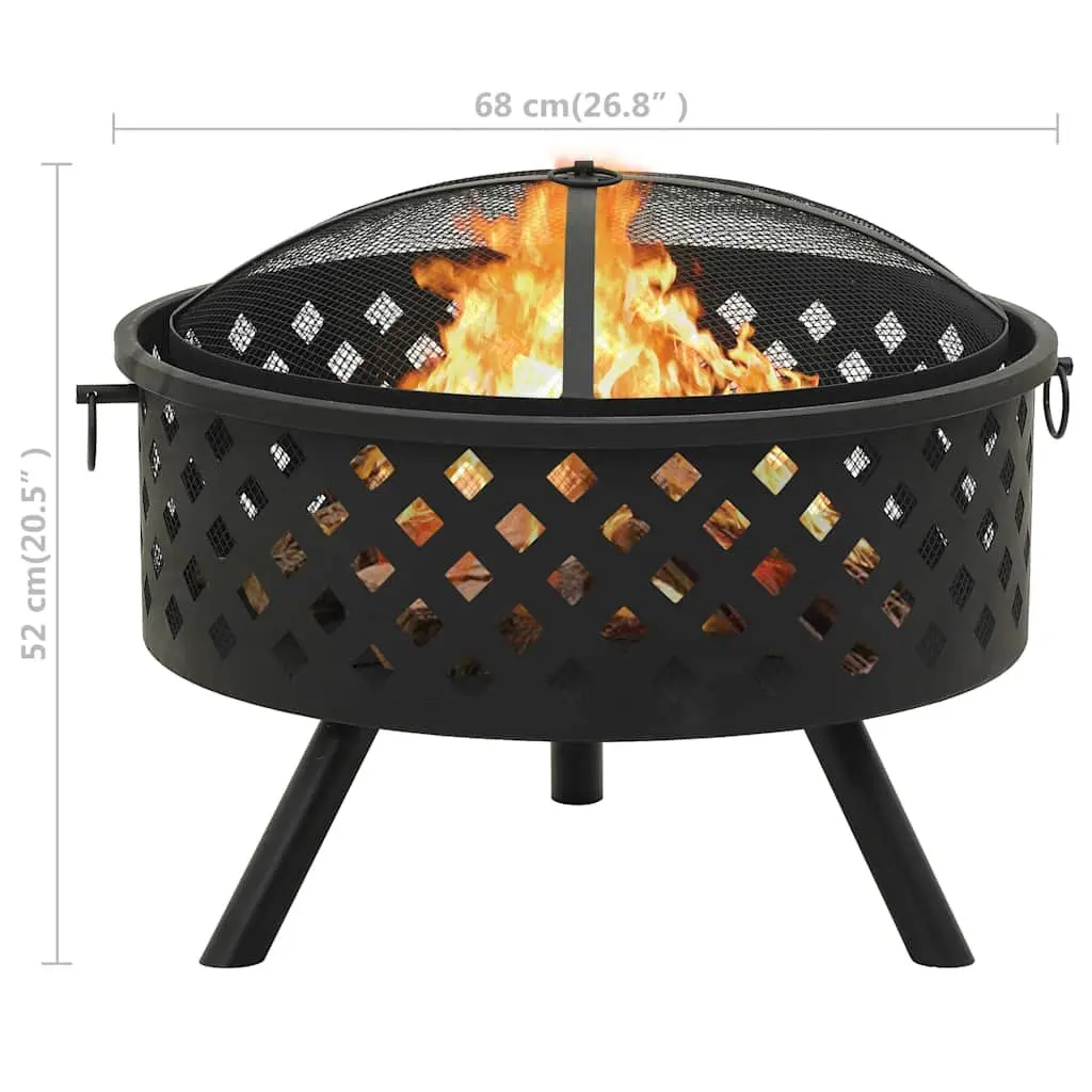 Fire Pit 68cm XXL Garden Patio Heater Outdoor Fireplace Steel Bowl Black